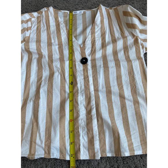 Mango white/tan striped button down short sleeve shirt, size XS - Picture 10 of 12
